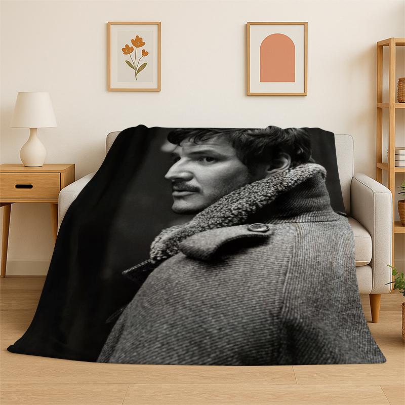 Fashion Pedro Pascal Star Flannel Blanket Soft Warm Throw Blanket for Bedroom Living Room Bed Travel Camping Picnic Gift Kids