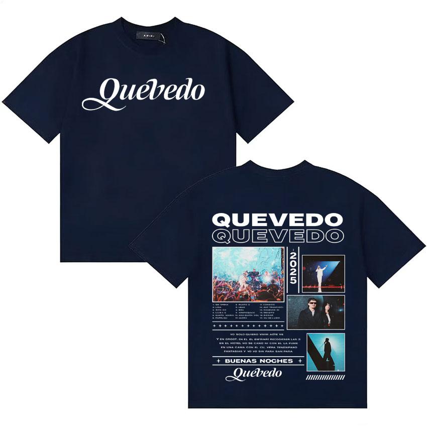 Singer QUEVEDO Buenas Noches 2025 Album Merch T Shrit Unisex Women Fashion Casual Tees Double Sided Print Short Sleeves Streetwear