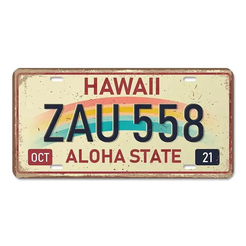 Винтажный постер американских штатов, металлические жестяные таблички, Флорида, Калифорния, Техас, Гавайи, номерной знак, клубный бар, декор для стен гаража