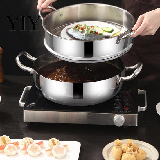 Durable Thickened Metal Soup Pot Stainless Steel with Transparent Glass Lid, Heat-Insulated Family Size Large Capacity Double Handles Stewing