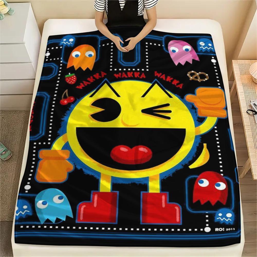 1 шт. Фланелевое одеяло с принтом Pacman, Высококачественное, Удобное для всех сезонов, Декор для дома, Тепло и уют, Идеально для подарков