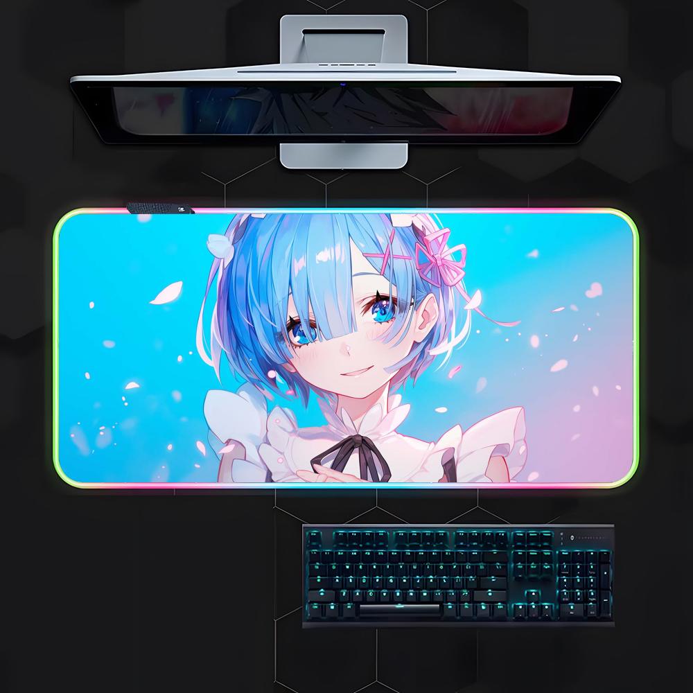 Аниме Мультфильм R-ReZero Коврик для мыши Геймерский Светящийся LED Коврик для мыши Игровой стол RGB Коврик для стола Клавиатура ПК Коврик для мыши