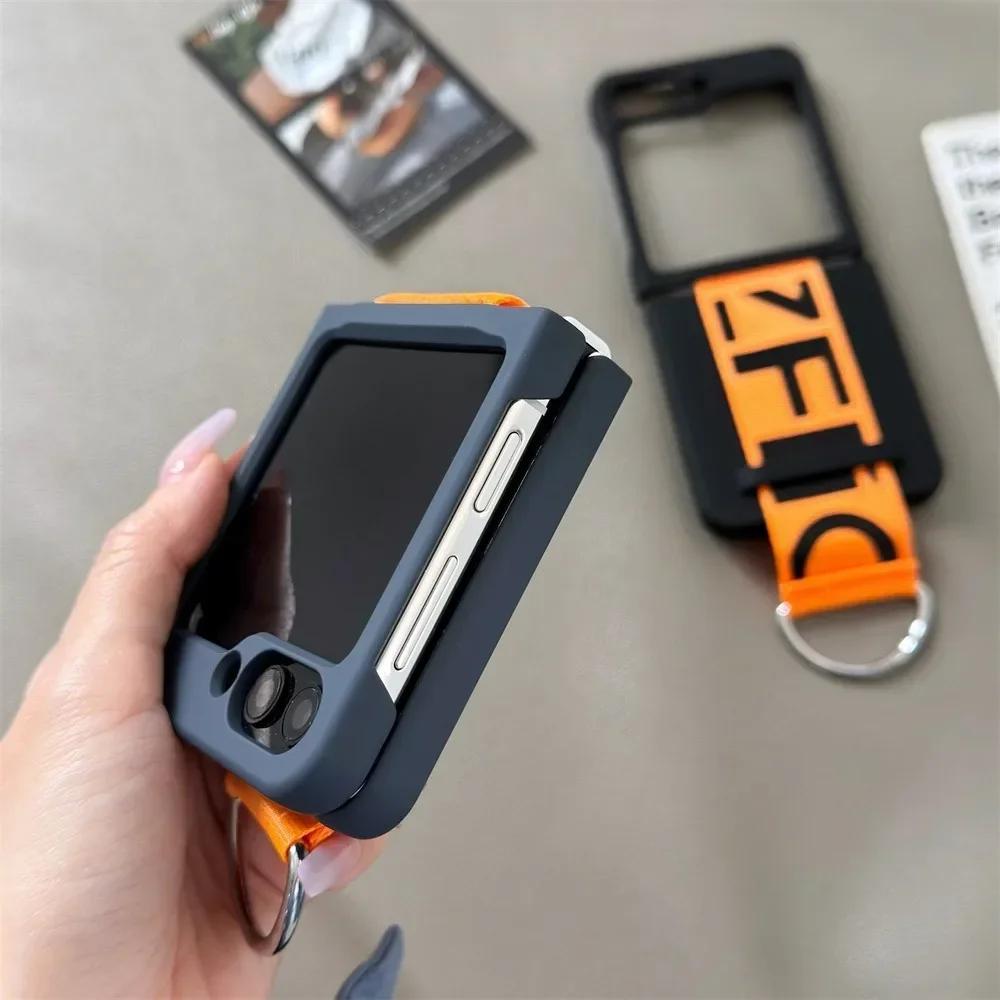 Чехол для телефона Samsung Galaxy Z Flip 7 FE 6 5 Flip6 Flip5 Flip4 Flip3 с кольцом и ремешком на запястье, пластиковый, защита от падений, противоударный чехол