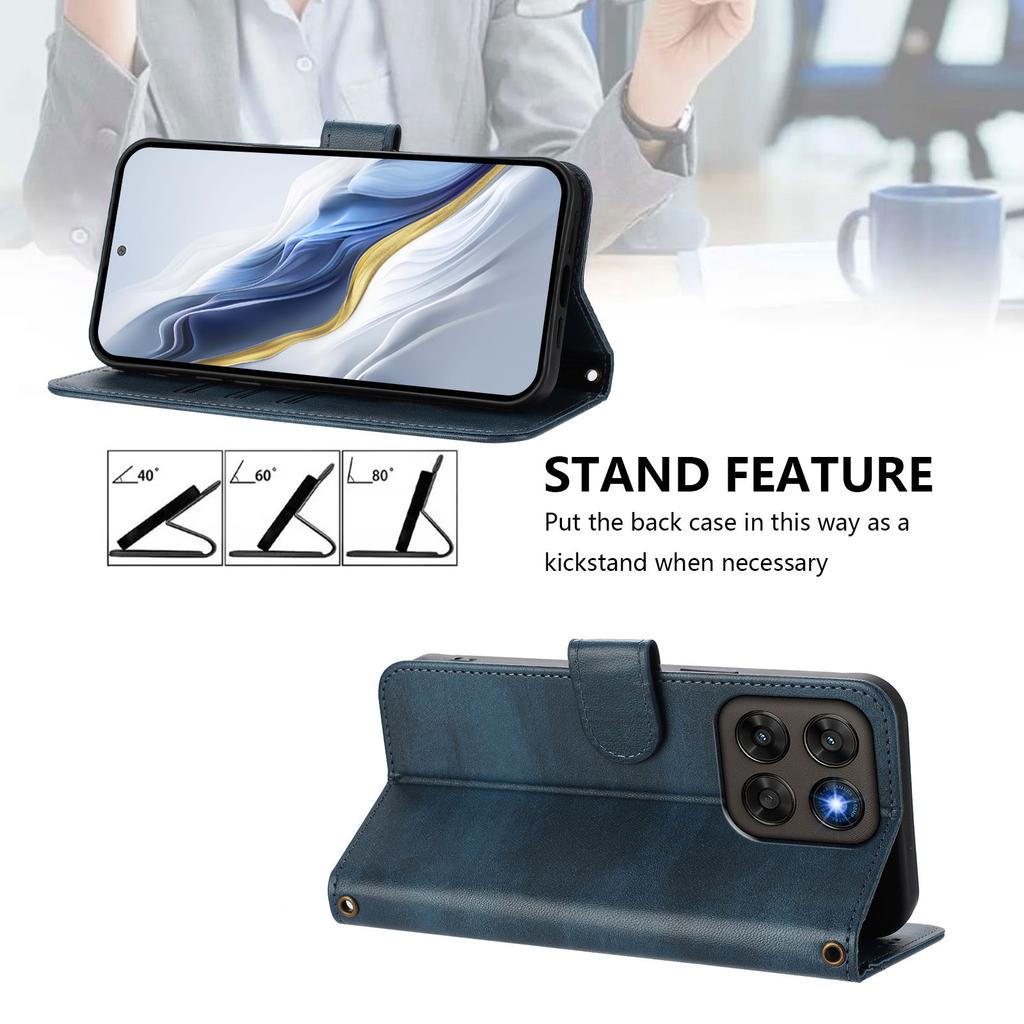 Wallet Case for Moto G67 5G - Leather/PU, Blue, With Lanyard