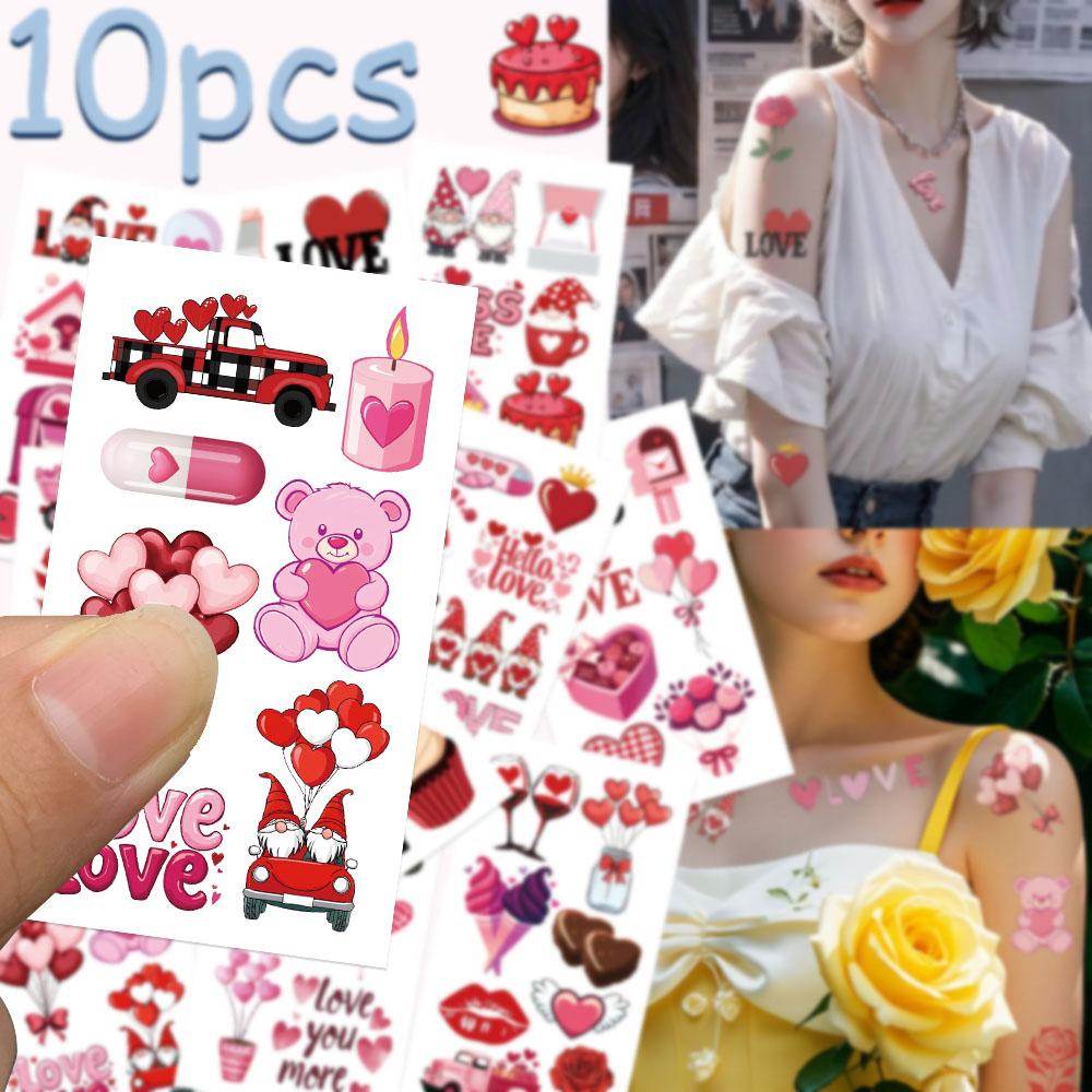 10 листов розовых наклеек на День святого Валентина для лица, рук, тела, временные водонепроницаемые декоративные наклейки для татуировок, креативные подарки