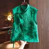 Women's Retro Chinese Style Embroidered Vest Coat with White Stork