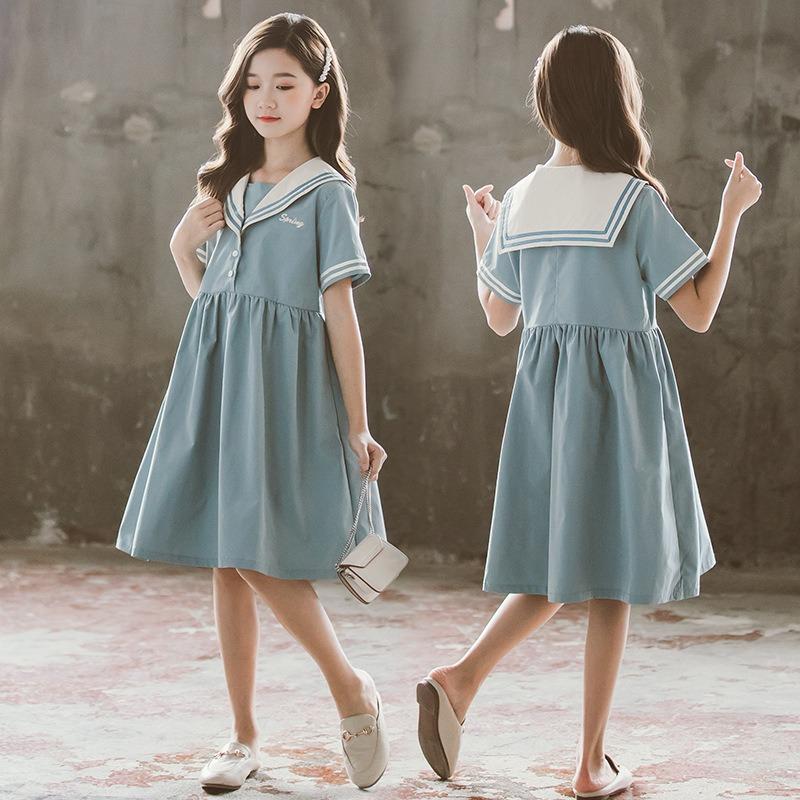 Весна и лето Новое платье принцессы с коротким рукавом и воротником для девочек