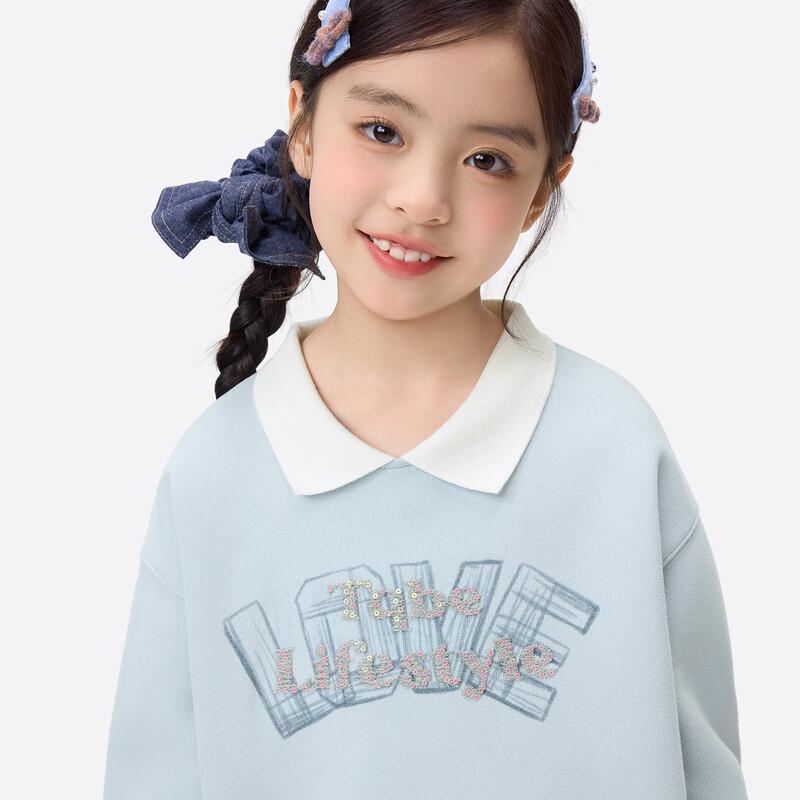 Xiaoyinman Girls' Letter Print Turn-down Collar Long-Sleeved Sweatshirt