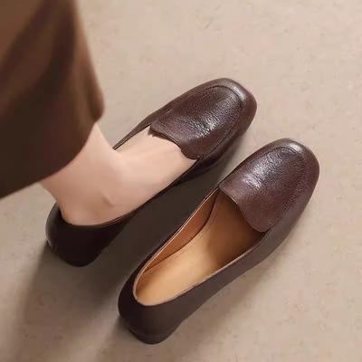 Ретро женские туфли на толстом каблуке и маленькие кожаные туфли из мягкой кожи, весенне-осенние новые туфли-лодочки на низком каблуке