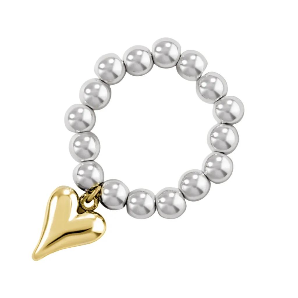 Винтажный кулон в форме сердца любви ручной работы, эластичные кольца из бисера для женщин, девушек, серебристого цвета, регулируемое кольцо из бусин, ювелирное изделие