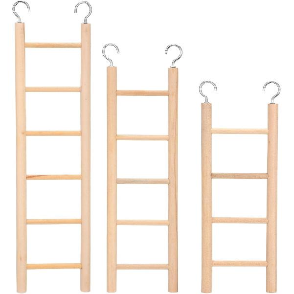 3 Pack Wooden Bird Ladder, Bird Cage Ladder Climbing Toys for Parakeets, Parrots, Cockatoo & Lovebirds