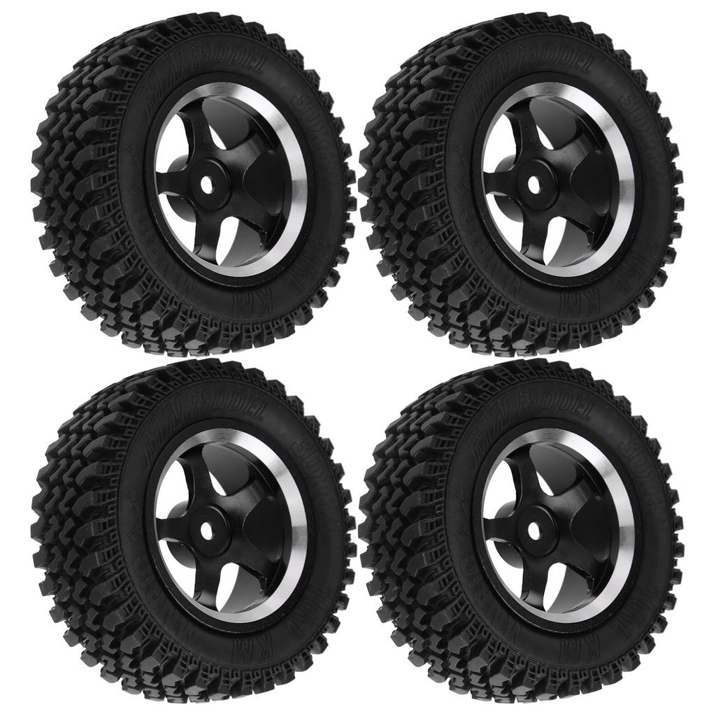 4Pcs Remote Control Metal Wheel Hub Rubber Tires Replacement for MN86 1 12 RC CarBlack