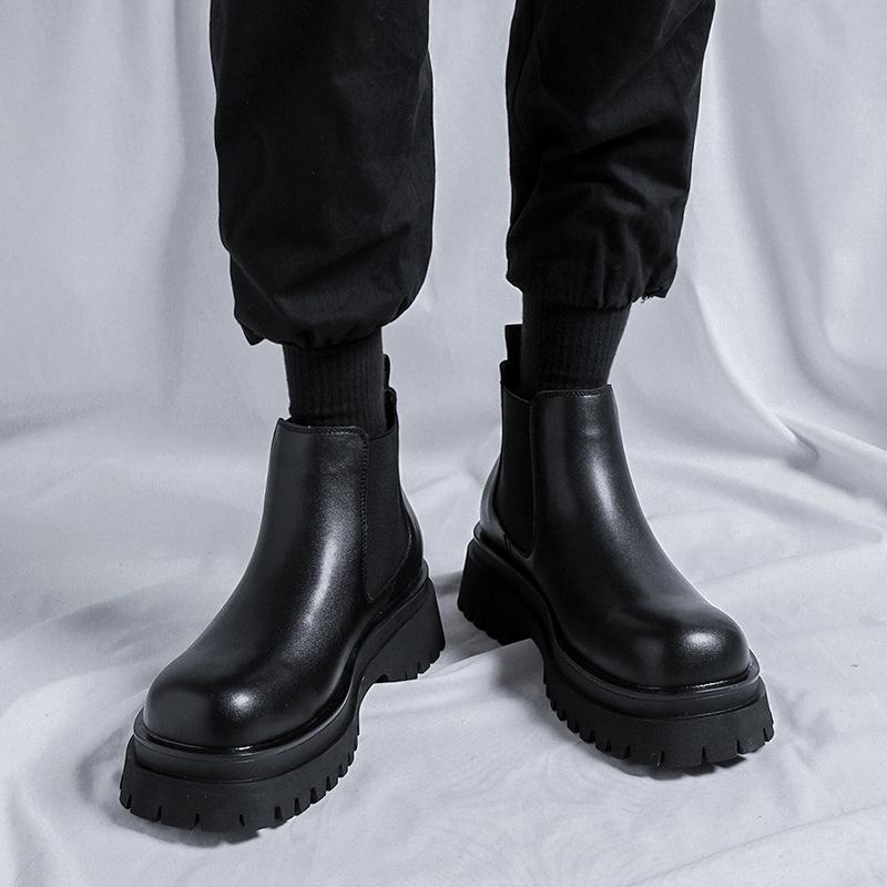 Ботинки Мартин мужские в британском стиле, высокие, рабочие ботинки, кожаные ботинки Челси мужские, увеличивающие рост, трендовые мужские ботинки 182182-R