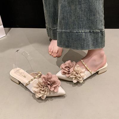 Летом новые туфли-шлепанцы с цепочкой, женские шлепанцы на невысоком толстом каблуке