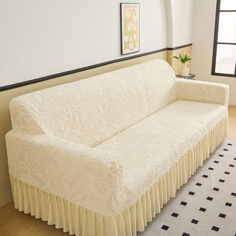 1pc Luxury Wrapped Sofa Cover with Pleated Skirt - Soft, All-Season for Living Room, Bedroom, Office, Sofa Covers for Living Room