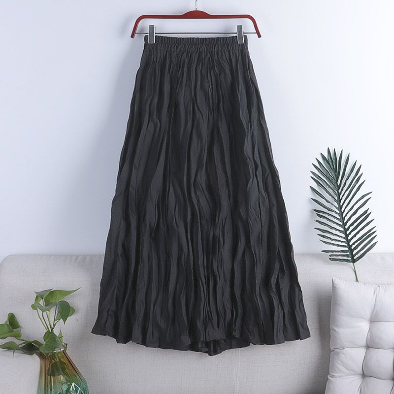MOJTA Women's Mid-length Skirt Spring Summer Elastic High Pleated Waist Skirt A-line Skirt