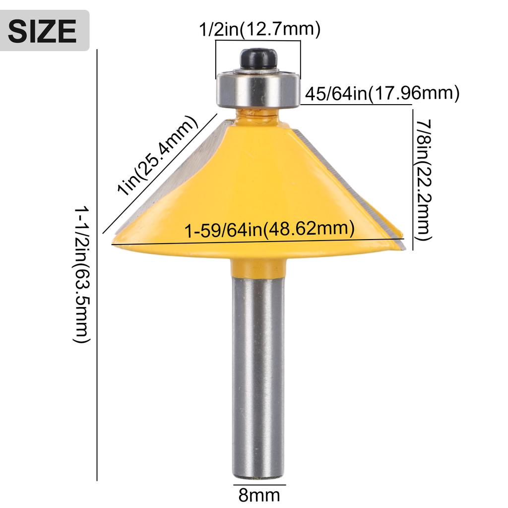 8mm Shank 45 Degree Chamfer & Bevel Edging Router Bit Carbide Tipped End Milling Cutter For Cutting Woodworking Tools