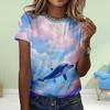 Fashion WomenWhale Print Print T Shirt Funny Casual O-neck Short Sleeves T-shirt Summer Female Tee Shirt