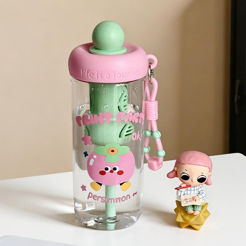 Hot-selling water bottle cute cartoon pattern water cup large capacity outdoor sports plastic water cup with lifting rope tea separation teacup