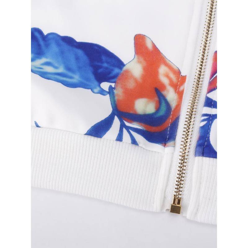 Куртка на молнии с цветочным принтом, куртка с длинными рукавами и круглым вырезом, повседневная верхняя одежда для осени и зимы, женская одежда