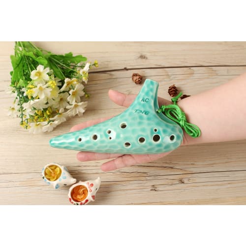 TNG Ocarina, Alto/C/AC, 12-Hole, Emerald, Premium Glazed Finish with Sea Wave Pattern, Includes Strap