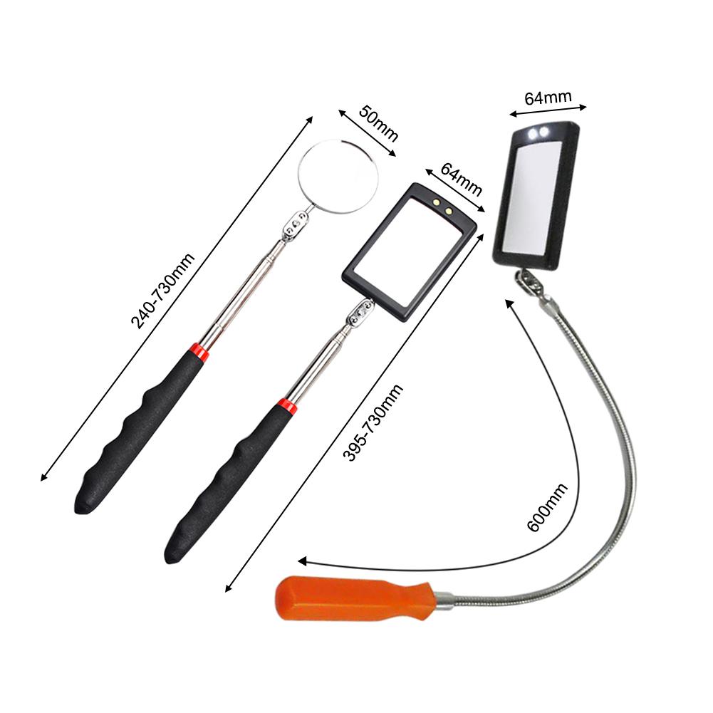 Автомобильное светодиодное смотровое зеркало, вращающееся на 360 градусов, телескопическое смотровое зеркало, смотровое зеркало для двигателя и шасси со светодиодной подсветкой