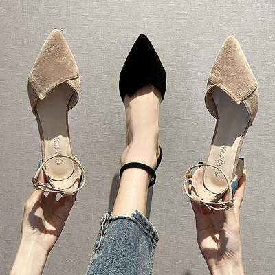 Женские толстые черные туфли на высоком каблуке 2024 года, новые весенние туфли Baotou 100, подходящие к неглубокой горловине, одинарные туфли