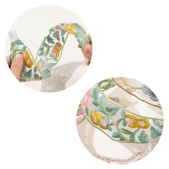 Широкая повязка на голову из сетчатой пряжи с вышитым цветочным узором в стиле ретро, мягкий эластичный ободок для волос, аксессуар для волос