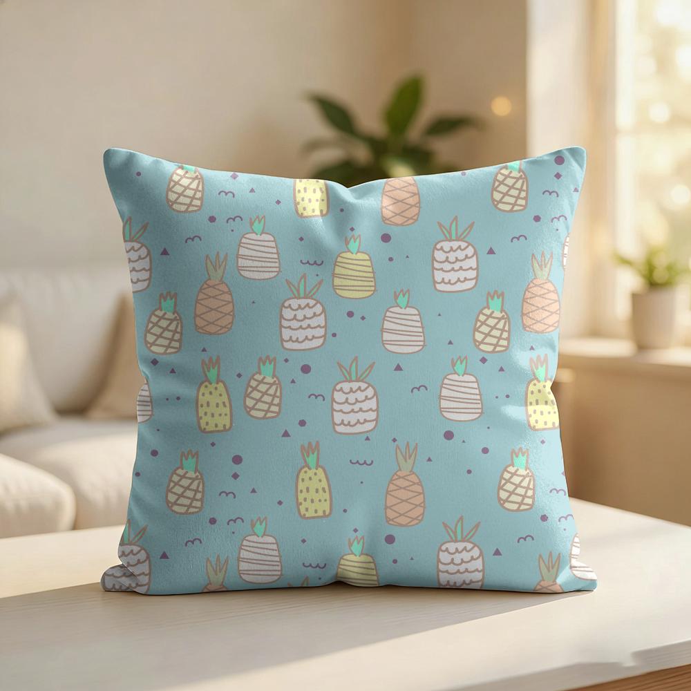 Pineapple Design Pattern Cushion Cover Silky Short Plush Invisible Zipper Dustproof Sofa Pillow Case For Home Decor