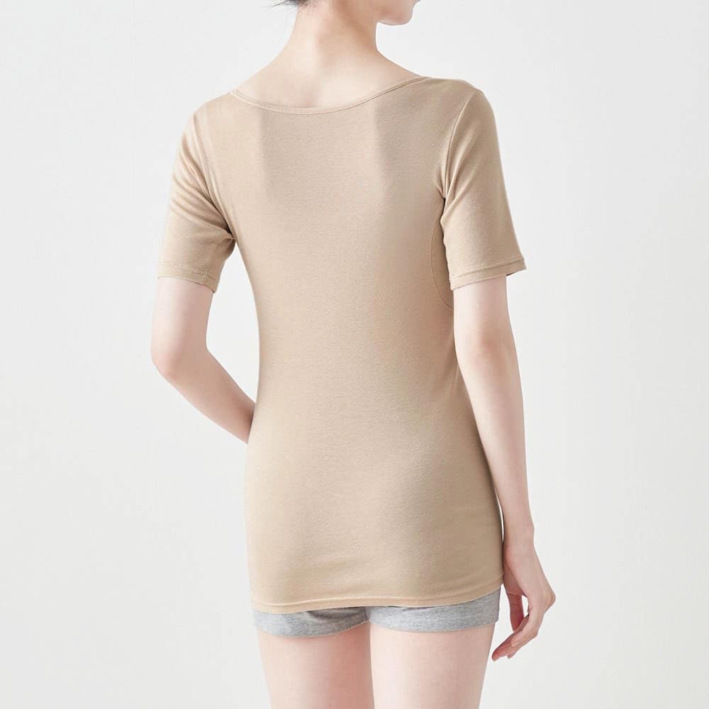 Belle Maison Inner with Sand Size M Women's Sweat-Absorbing Shirt, Cotton, Extra-Large Sweat-Absorbing Pads, Three-Quarter Sleeves, Deodorizing,