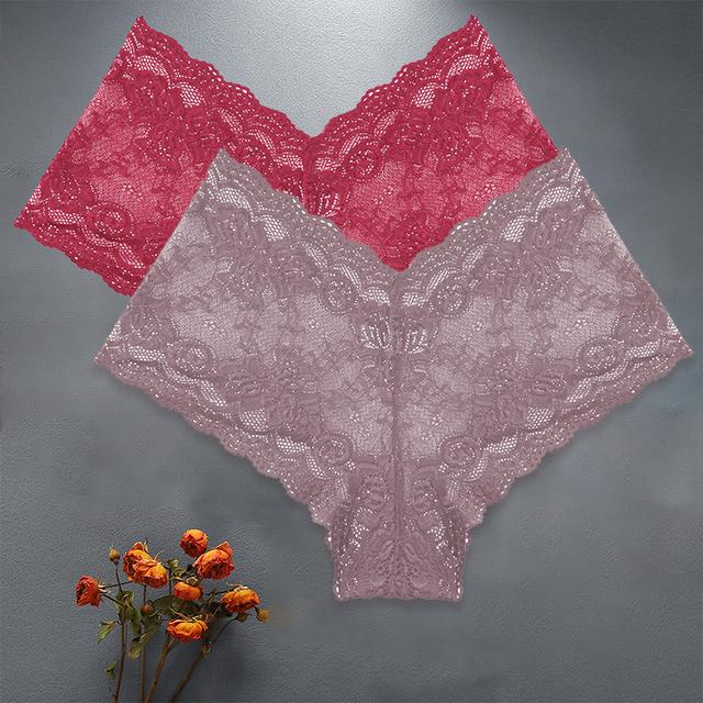 FINETOO 2PCS/Set High Waist Sexy Women Floral Lace Panties Lingerie Brief Girl Panty S-XL Underpants Female Underwear Intimates