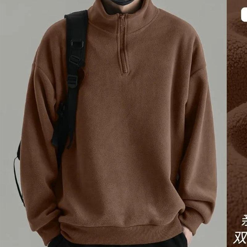Stand Collar Top Plus Velvet Warm Thick High Collar Long Sleeve Men's Double Sided Velvet Bottoming Sweatshirt