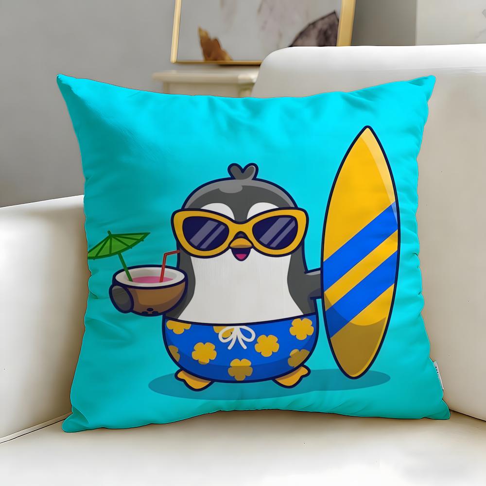 classic cartoon Cute Cartoon Penguin Cushion Cover Soft EasyWash Pillow Case Versatile for Couch Bed Travel and Office