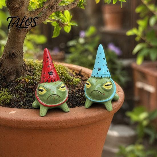Talos Miniature Frog Figurine, Little Statue with A Party Hat, Decorative Resin Ornament for Outdoor Garden Courtyard