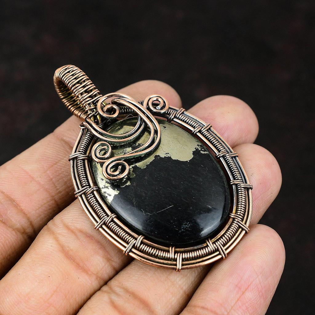 Пирит драгоценный камень кулон медная проволока обернутый кулон медная проволока ювелирные изделия уникальный подарок ювелирные изделия для него кулон ручной работы пирит ювелирные изделия для подарка