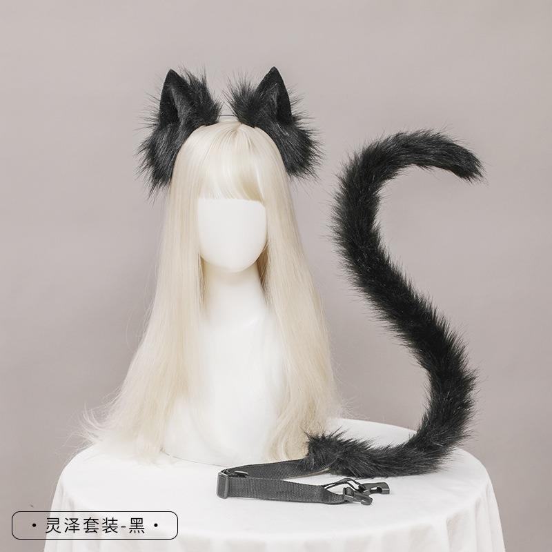 Кошачьи ушки кошачий хвост косплей украшения ручной работы имитация ушей животных ободок хвост набор аксессуаров