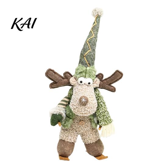 Plush Snowman Elk Dolls for Home Decor Green Christmas Figurines, Skiing Reindeer Stuffed Doll, Fabric Holiday Tabletop Ornaments Office Xmas
