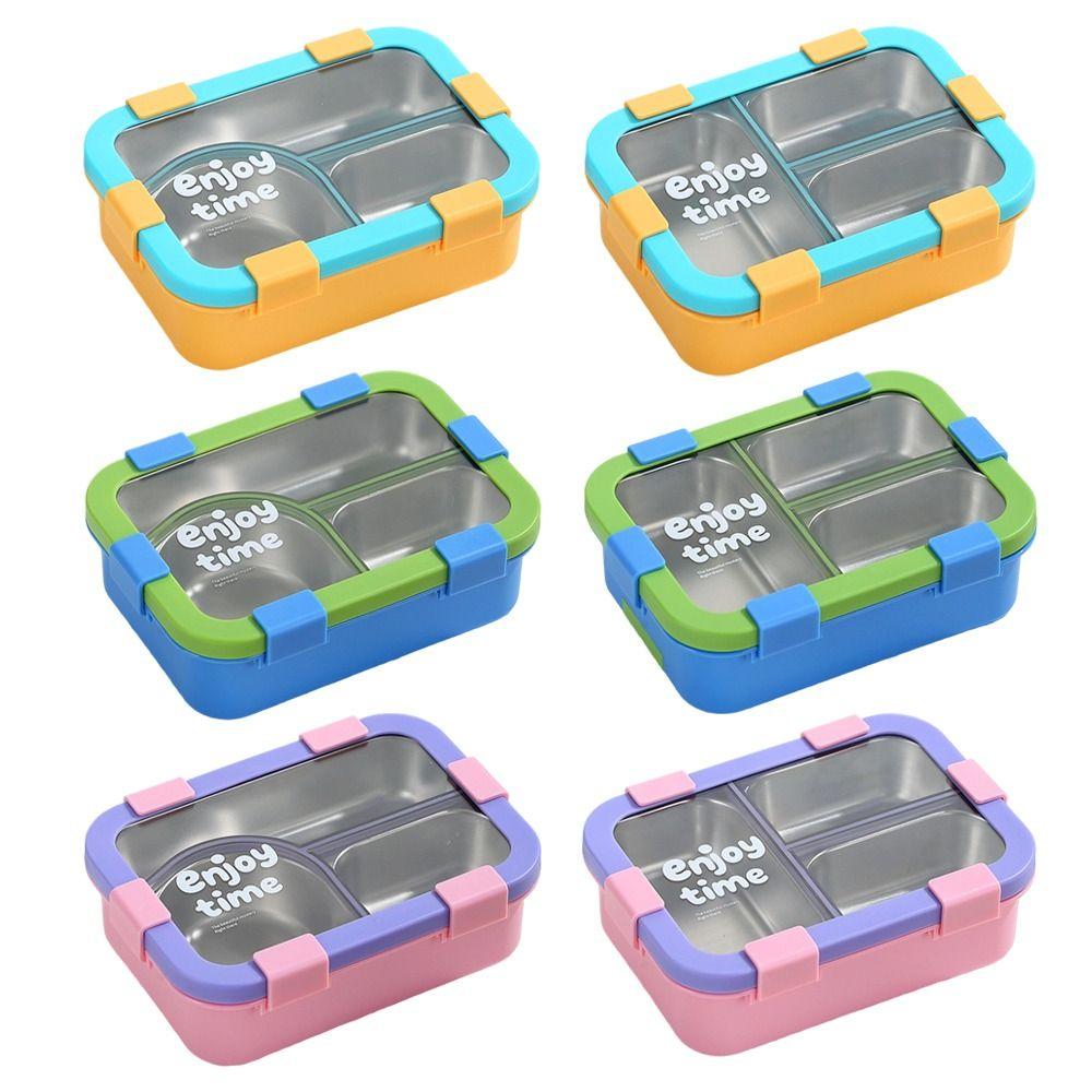 304 Stainless Steel Thermal Lunch Box 3 Compartments Bento Lunch Box  School Use