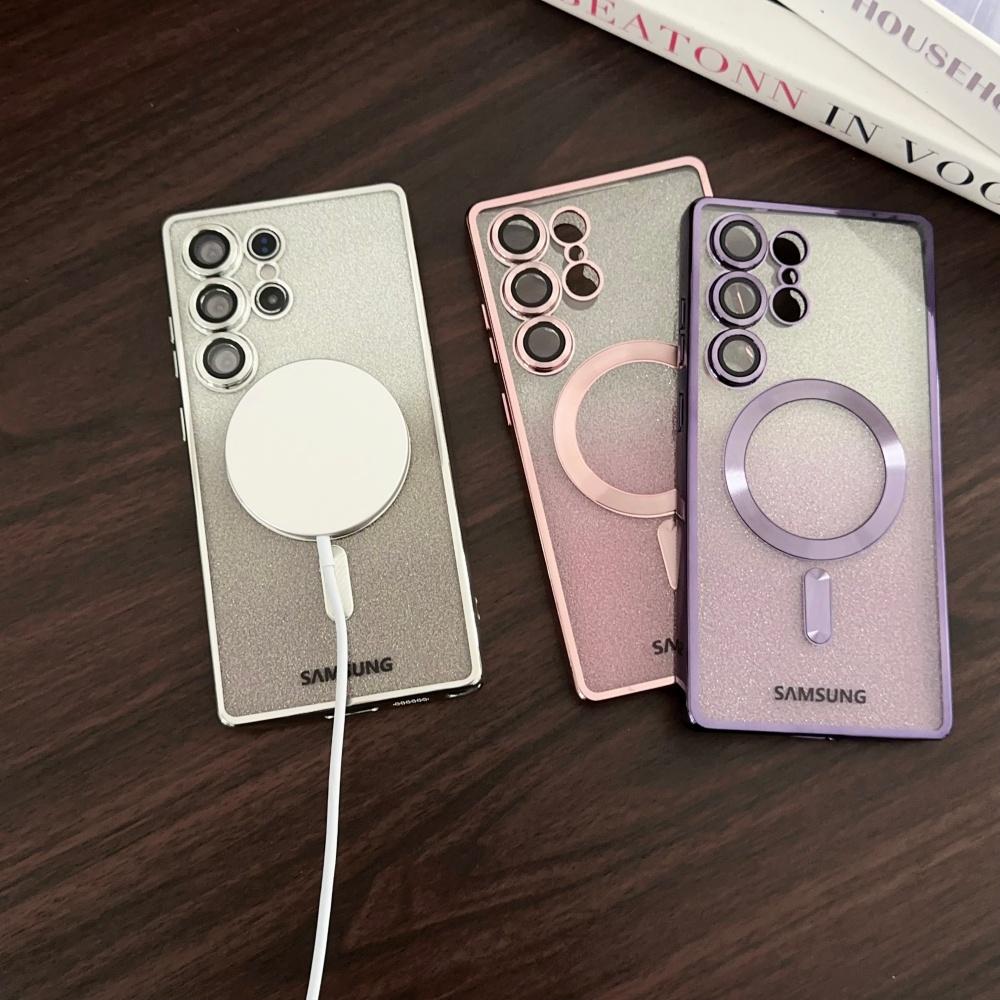 Роскошное покрытие с блестками для MagSafe Магнитный чехол для Samsung S25 S24 S23 S22 Ultra Plus S21 S24 FE S25 Edge Прозрачная яркая крышка