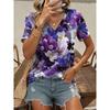 Women's T Shirt Fashion Floral Print Short Sleeve Regular Tops V Neck Daily Navy Blue Blue Purple Summer