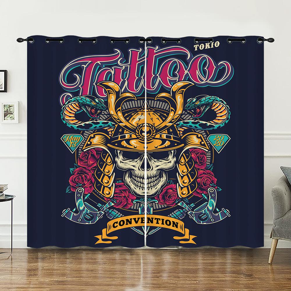 Curtains Skull Rose Flower Mushroom Magic Wind Curtain Digital Printing Blackout Curtain No Punching