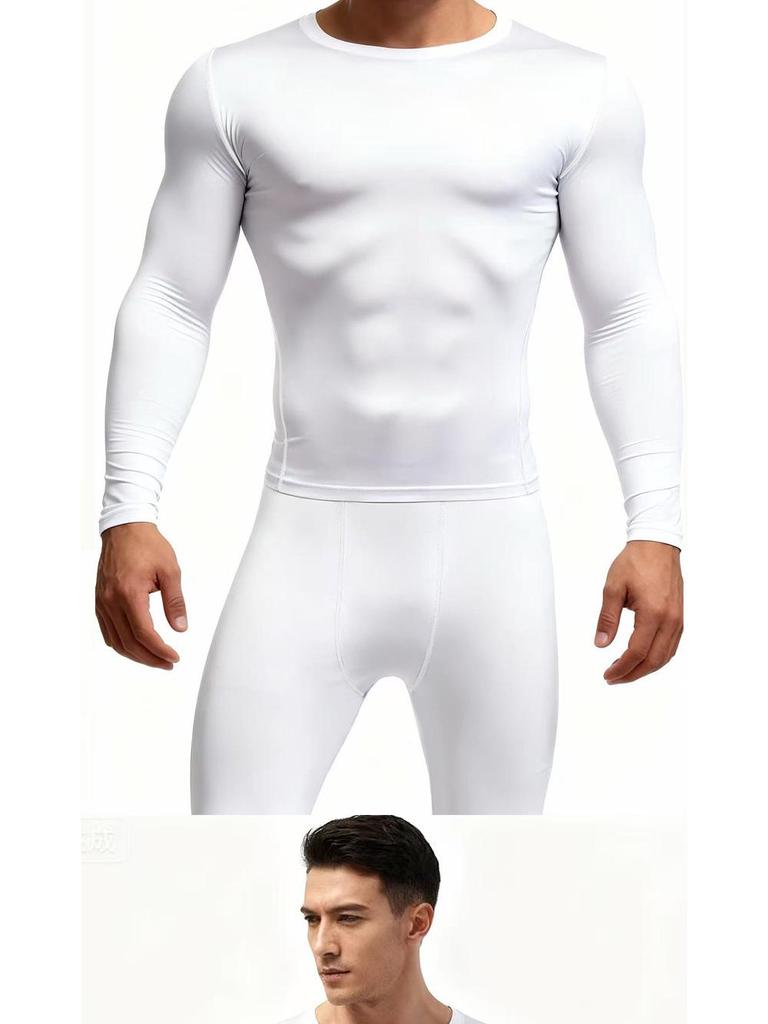 Мужской зимний комплект для фитнеса: Быстросохнущий комплект с бархатной подкладкой: Лонгслив и Штаны для Бега и Тренировок