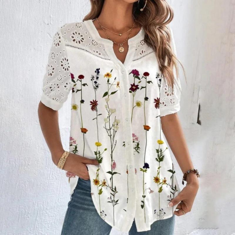 HNXC Women's Fashion Casual Summer Spring Short Sleeve V-Neck Blouses & Shirts