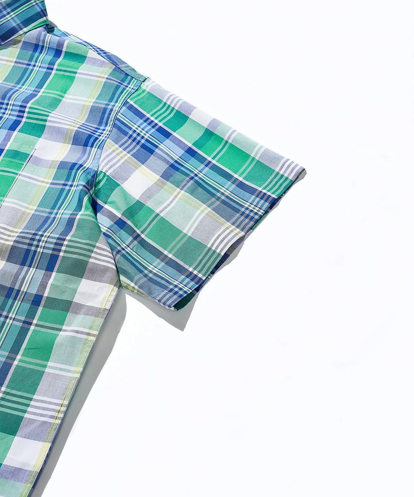 SOUNDSLIFE [Japan Fabric] Back Loop Short Sleeve Check Shirt Blue