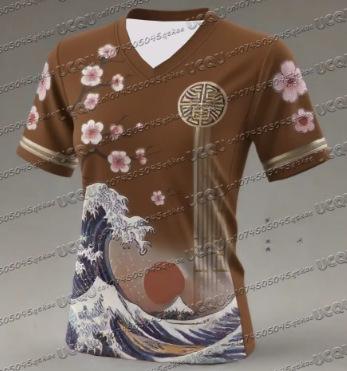 New summer 3D printed Japanese football training men's and women's sports short-sleeved casual V-neck children's T-shirt top