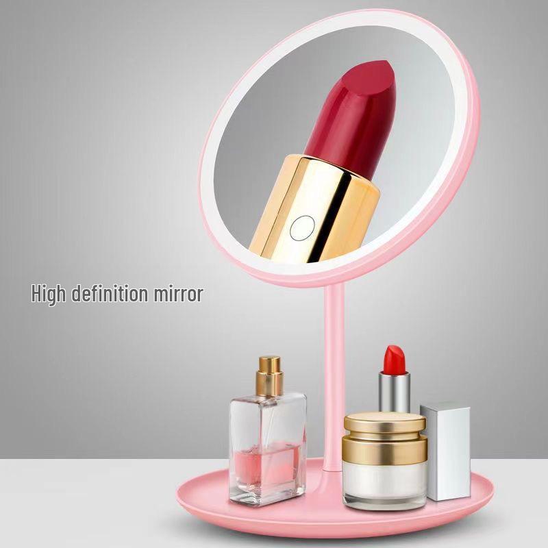 Rechargeable LED Makeup Mirror: Stylish Desktop Vanity Mirror with Three-Color Lighting