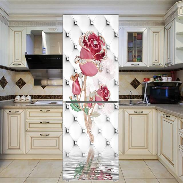 Art New Rose стикер на холодильник с цветочным узором, наклейки на стену, украшение дома, кухня, настенная роспись, декор, современный ремонт