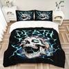 3 шт. Череп в стиле Death Metal с Электрическими Молниями - Аниме Мультяшный Дизайн Комплект Постельного Белья, Включает Один Пододеяльник и Две Наволочки (Нет ядра), P