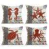 4 Pcs Wood Grain Red Marine Creatures Single-Sided Printed Pillowcase For Home Bedroom Living Room Car Decor