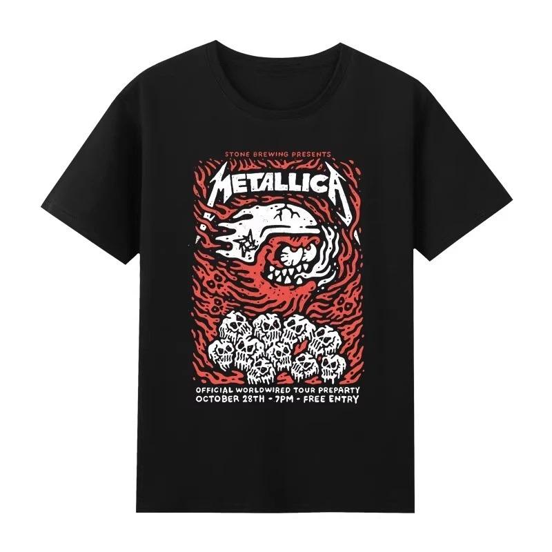Мужская футболка Metallica Американская Хэви-метал группа Уличный Оверсайз Короткий рукав Тяжелый Хлопок Высокое Качество Свободная Рубашка Хлопок Женская Мужская Одежда